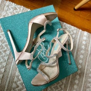 Betsey Johnson rhinestones rose gold bridal heels sandals